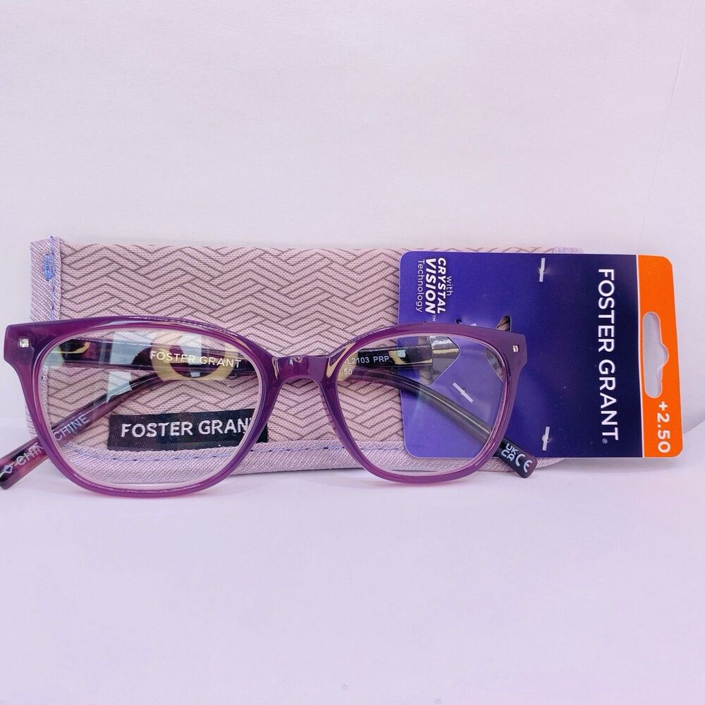 Foster Grant Coloread Reading Glasses +2.50 51-18-144 VRL 2103 Purple New w/Case